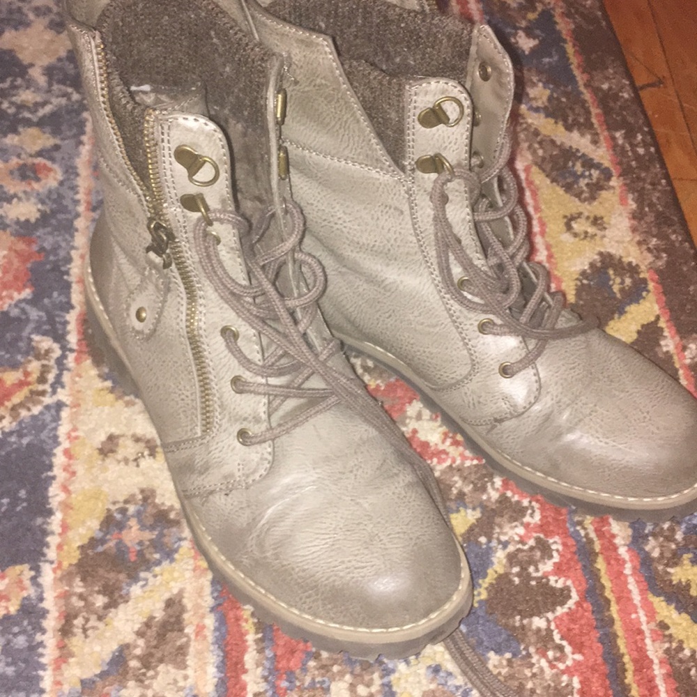 Gray combat boots
